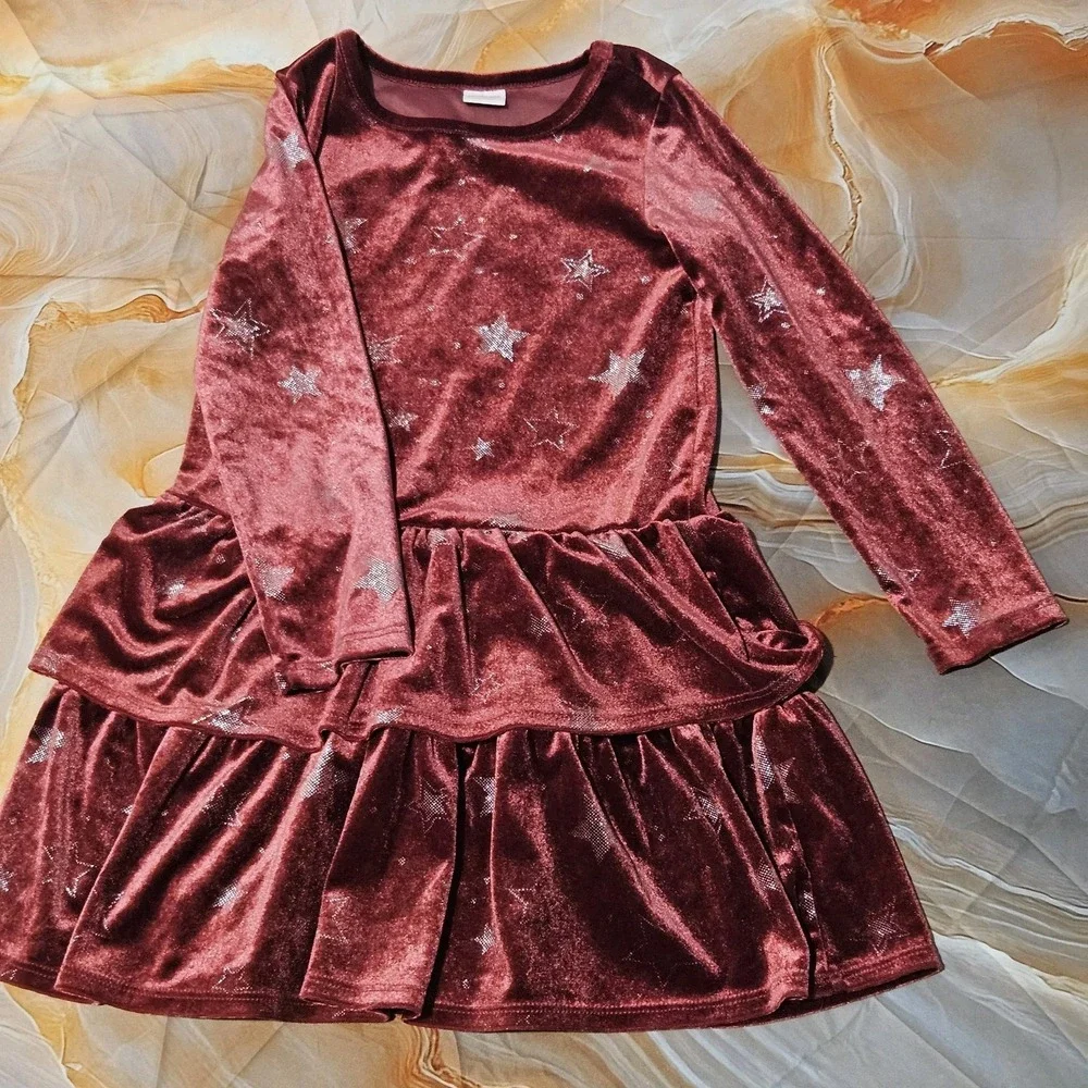 Gymboree Girls Size 5T Burgundy Velour Star Ruffle Dress Long Sleeve Holiday